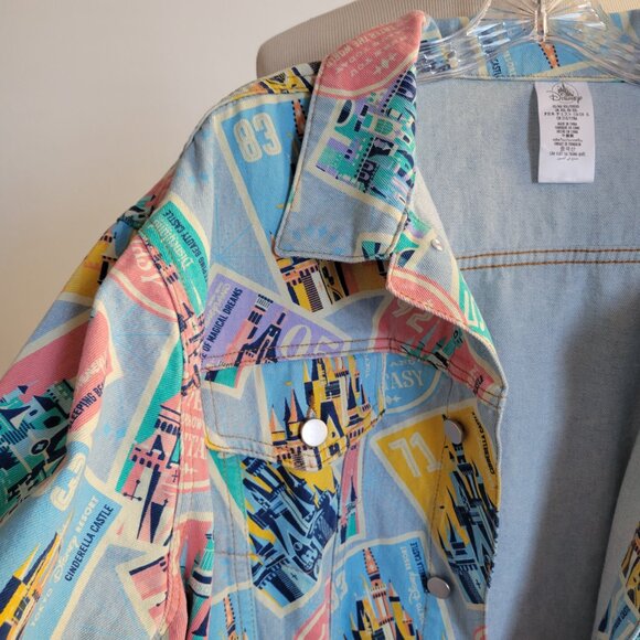 NWT - Castles of Disney Parks D23 Postage Stamps Denim Jacket (Size 2X) - Picture 9 of 16